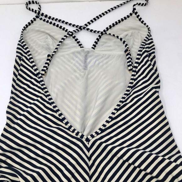 Tory Burch One Piece Swimsuit Black White Stripe - Picture 5 of 8